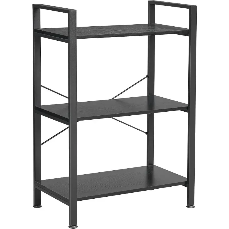 

3 Tier Bookshelf Open Organizer Black Small Bookshelf for Small Spaces Industrial Wooden Storage Bookcase