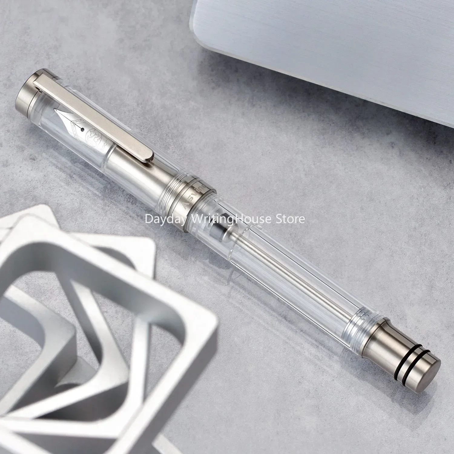 Smooth Asvine V200 Titanium Fountain Pen Vacuum Filling, Asvine/BOCK EF/F//B Nib Clear Transparent Acrylic Smooth Writing Pen