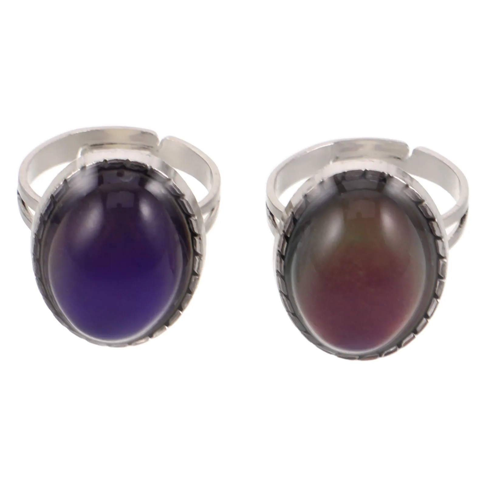 

2pcs Vintage Color Change Open Mood Ring Adjustable Oval Stone Jewelry For Women Trendy Stackable Gift