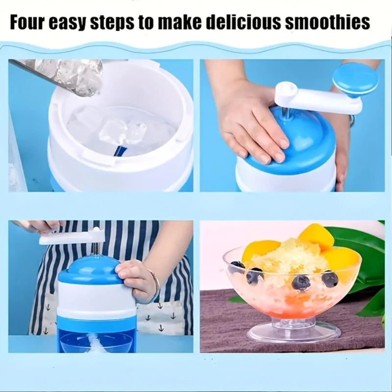 C013-Blue Manual Ice Shaver for Slushies, Snow Cones & Smoothies - Compact Home Machine for Summer Fun & Parties