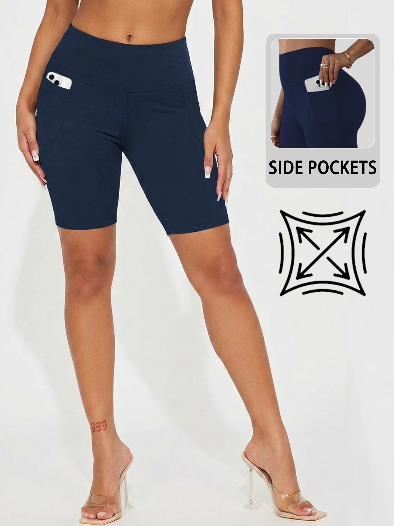 Hoch taillierte Biker-Shorts für Damen mit Taschen, superweiche, bauchkontrollierende Workout-, Lauf-, Yoga- und Sportshorts – Detail 8