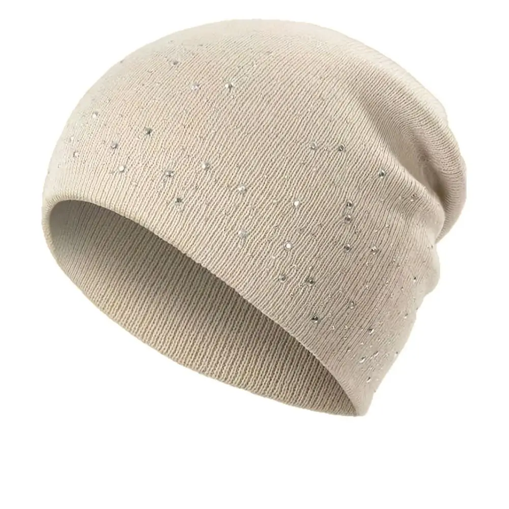Fashion Shiny Rhinestone Decor Women's Knitted Cap Coldproof Warmth Knitted Hat Stretchy Soft Pullover Beanie Daily Winter Wear