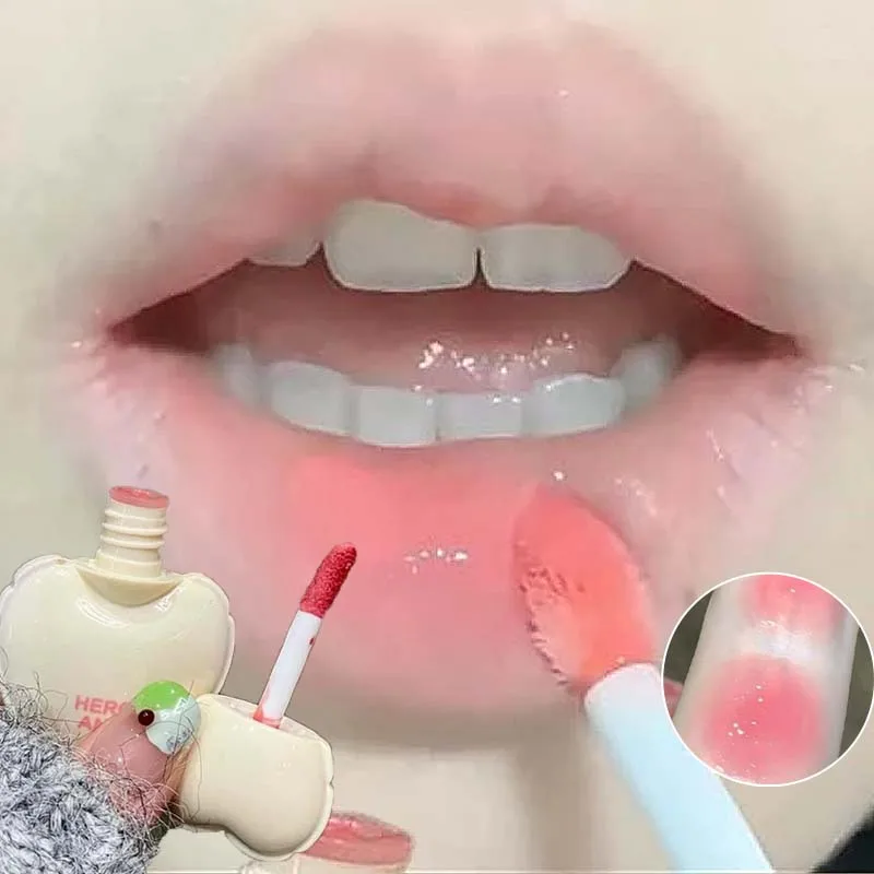

Cute Heart Mirror Liquid Lipstick Love Shaped Pink Shine Water Light Lip Stain Tint Non-Stick Cup Matte Lip gloss Korean Makeup