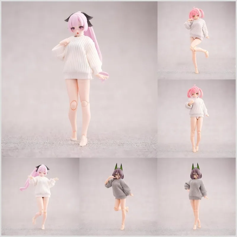In Stock 1/12 Scale Female Soldier Round Neck Solid Color Striped Sweater Clothes Model for 6