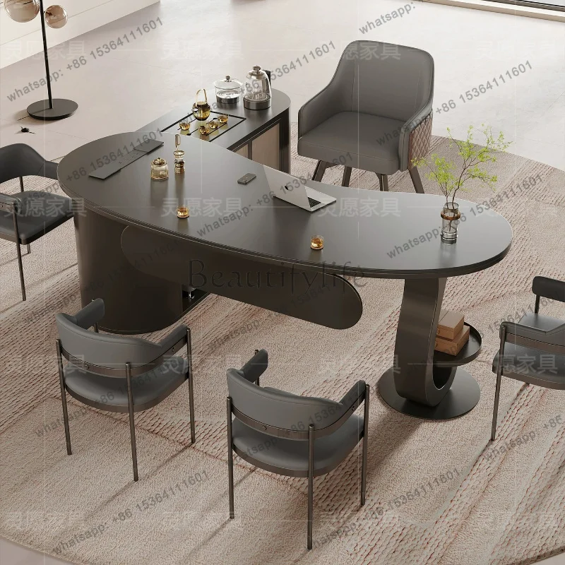 Luxury Irregular Sintered Stone Tea Table & Chair Set All-In-One Office Reception Water Tea Desk for Beauty Salon Home Tea Room