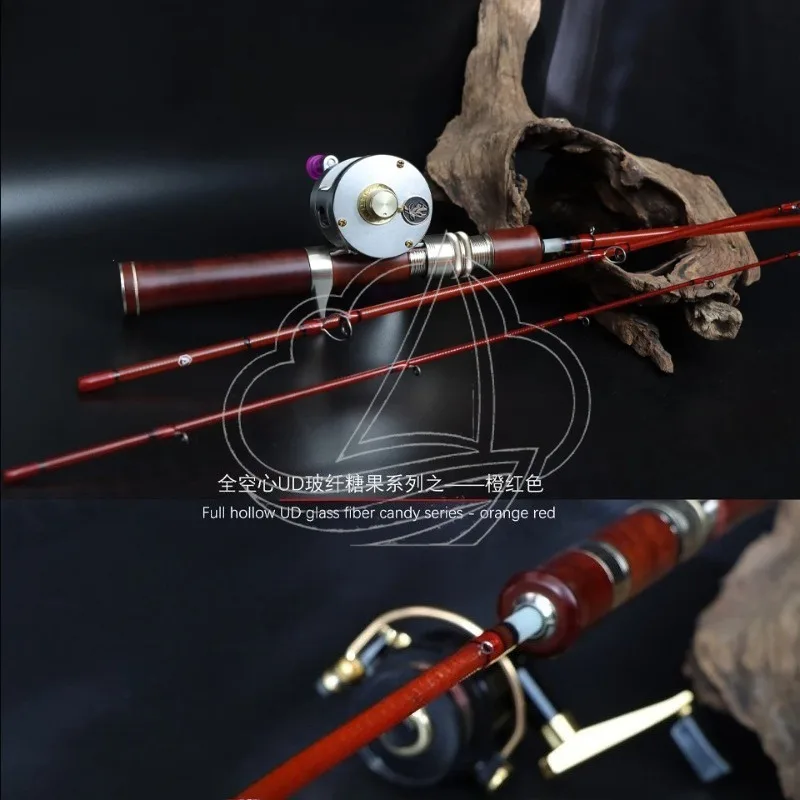 Fully Hollow UD Fiberglass Trout Rod, Multi-section Portable Pole with Handcrafted Solid Wood Handle