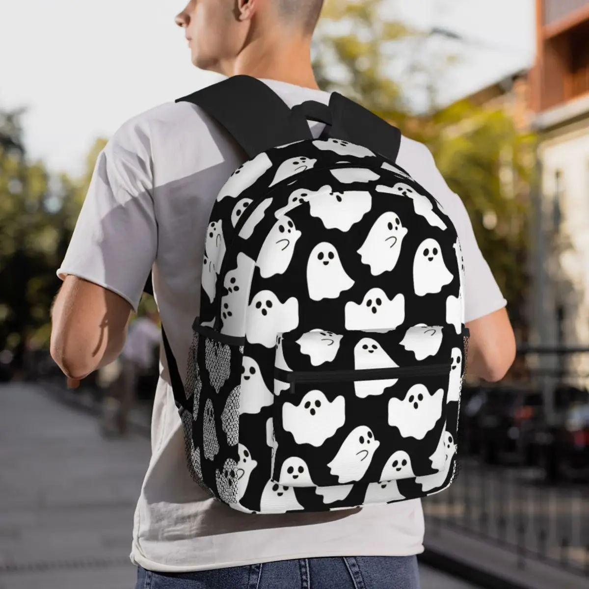 Spooky Ghost Halloween Cartoon Pattern Backpack Student BookBag Kids School Bag Computer Shoulder Bags for Boys Girls