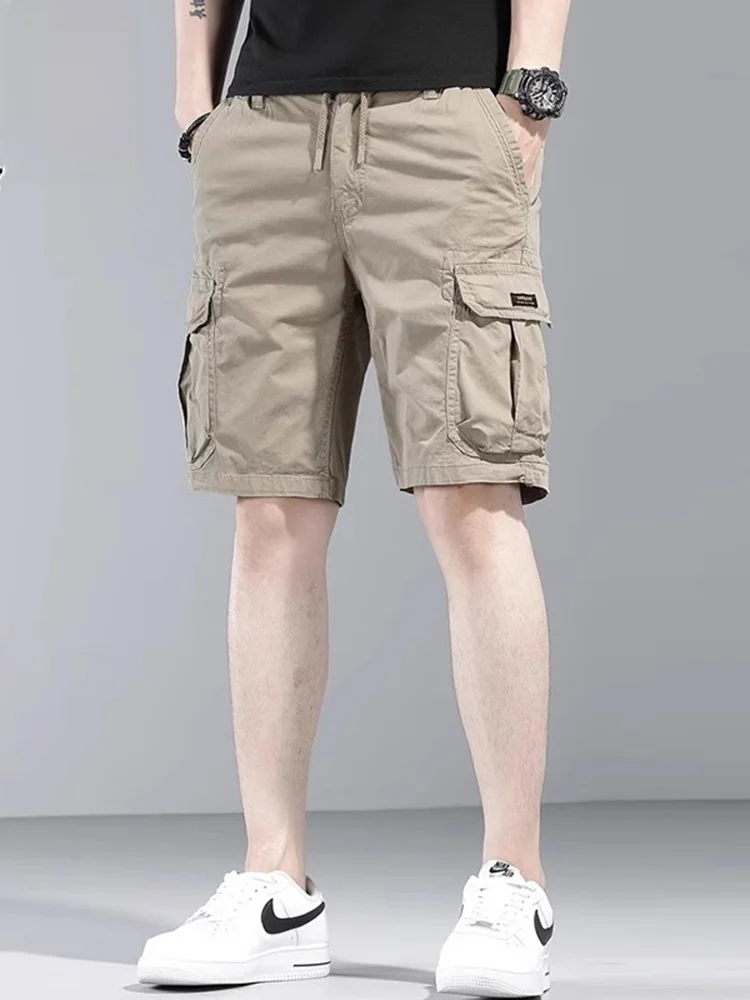 

Мужские повседневные брюки свободного кроя цвета хаки, длиной до колена, в стиле рабочей одежды, летние, модные, новинка