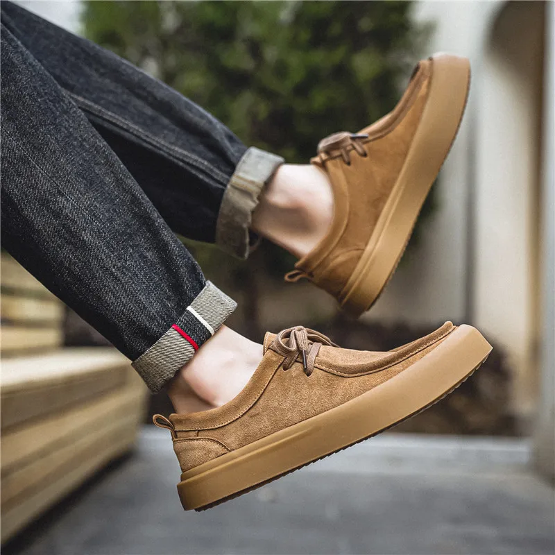New Handmade Cow Suede Men Casual Leather Shoes Spring Summer Tooling Loafers Business Work Outdoor Sneakers Vintage British
