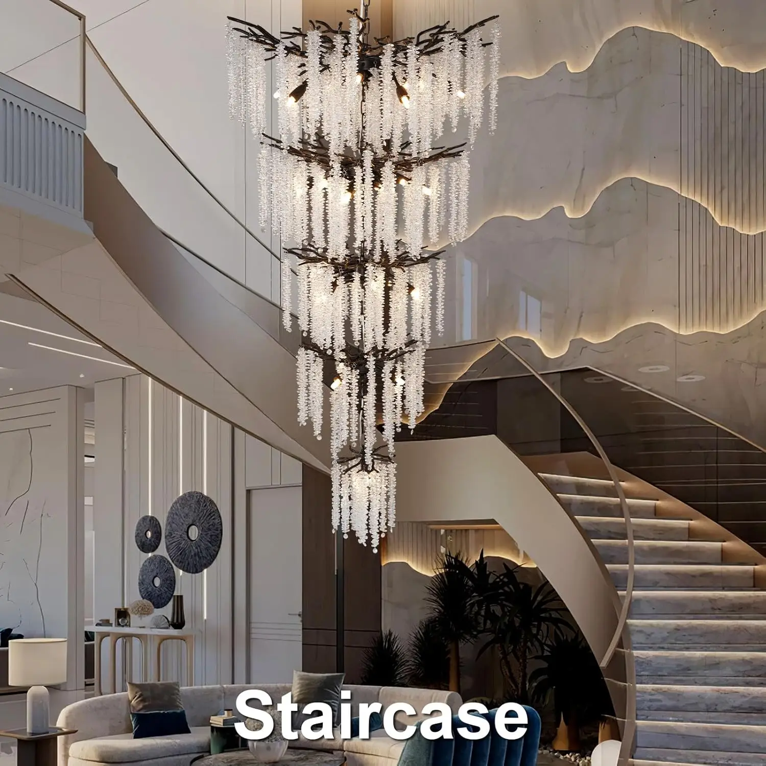 Staircase Loft Crystal Chandelier Large Crystal Hanging Chandeliers For Entryway Living Room High Ceiling Crystal Chandelier