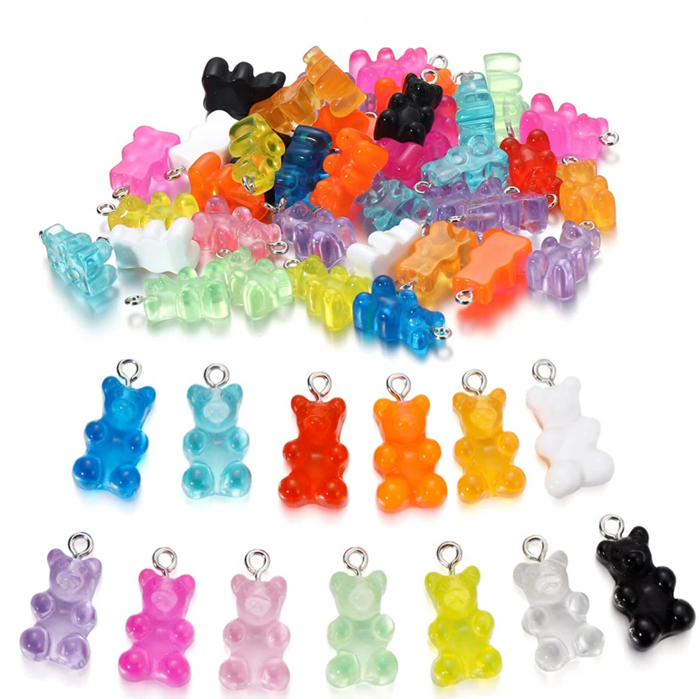 10Pcs/Lot Colorful Candy Bear Pendant Charms Resin Bears for Necklace Bracelet Earrings Jewelry Christmas Making Accessories