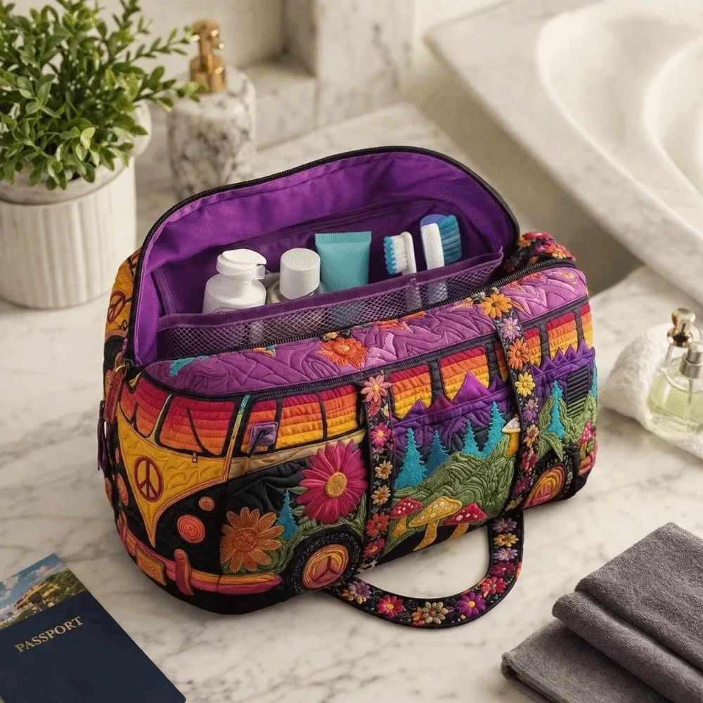 Fashion Large Capacity Quilted Duffle Bag Printed Flower Travel Duffel Bag Colorful Dog Gym Tote Bag Short-distance