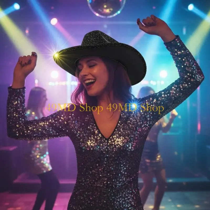 49MD Sparkling Glitters Powder Cowboy Hats Comfortable Unisex Wide Brims Top Hat For Concerts Beach Women Men Party Headwear