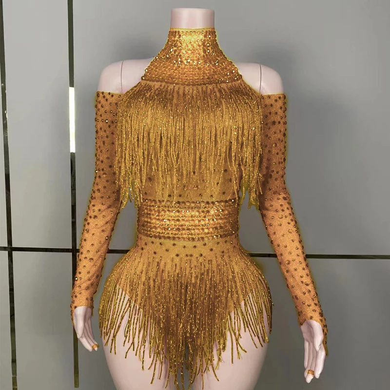 Nowe Wiele Kolorów Błyszczące Cyrkonie Frędzle Body Kobiety Gogo Dance Rave Strój Dj Ds Stage Jazz Odzież Drag Queen Kostiumy
