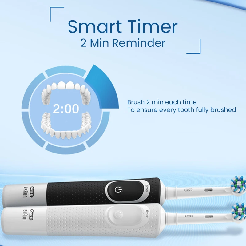 Oral B D100 sikat gigi elektronik dewasa, sikat gigi listrik pembersih 2D berputar dengan Timer 2 menit tahan air