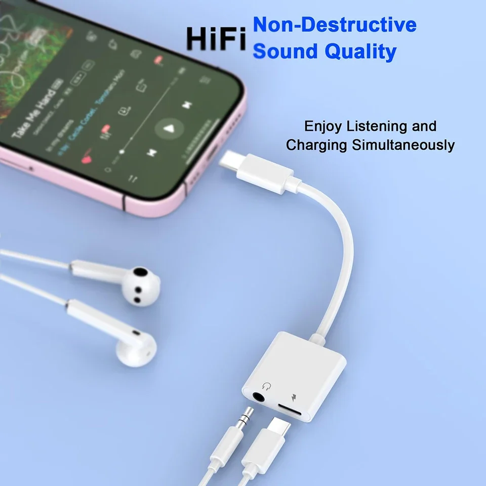 USB-C Splitter Headphones Jack Adapter For iPhone 15 Pro Max Xiaomi Samsung AUX Cable Type C To 3.5mm Audio Charger Connector