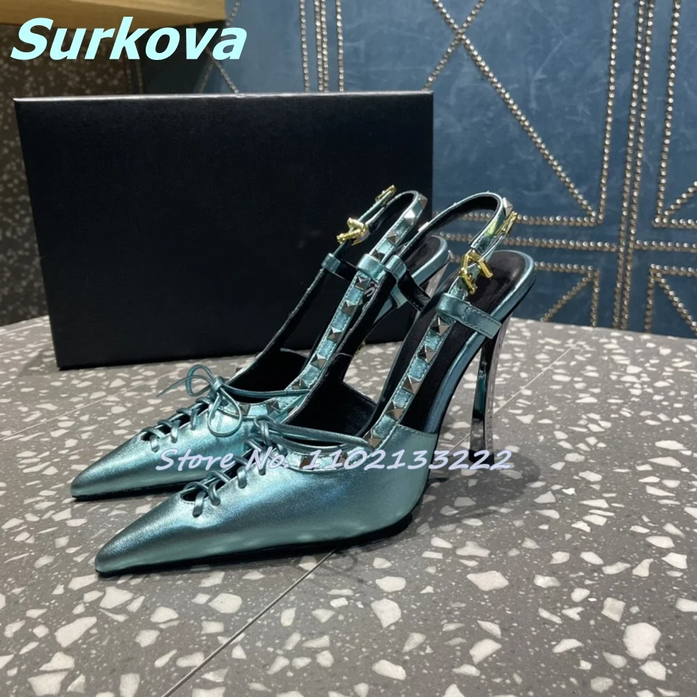 Rivet Cross Strap Sandals Pointy Toe Metal Thin High Heels Buckle Shoes Hottest Summer Women Shoes Fashion Sexy Luxury Stilettos