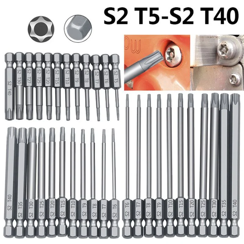 Security Bit Set Tamper Proof Screwdriver Drill Bit Screw Driver Bits Torx Flat Head 1/4" Hex Driver Bits