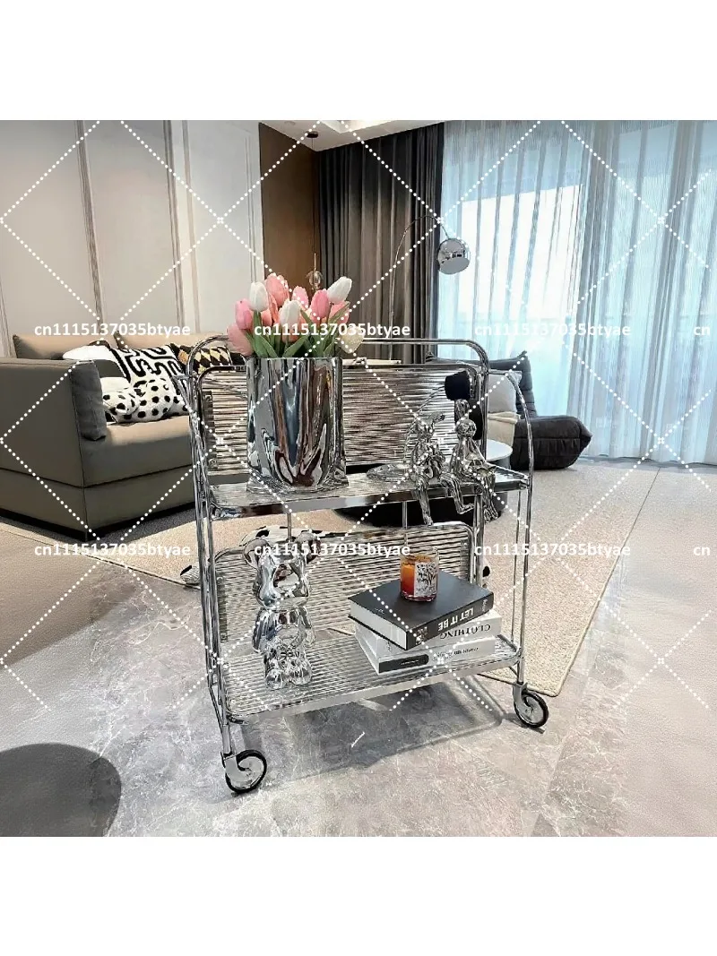 Foldable Mobile Glass Cart Ins Wind Flower Stand Dining Trolley Transparent Four-Wheeler