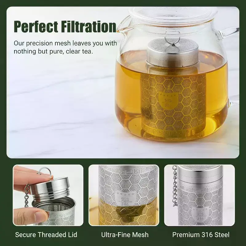 316 Stainless Steel Tea Infuser With Ultra Fine Mesh Extender Chain For Home Office Travel Brewing Loose Leaf Tea