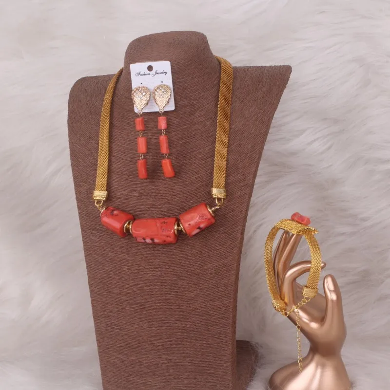 

100% Genuine Coral Beads Balls Jewellery Set African Weddings Bridal Jewelry Necklace Sets