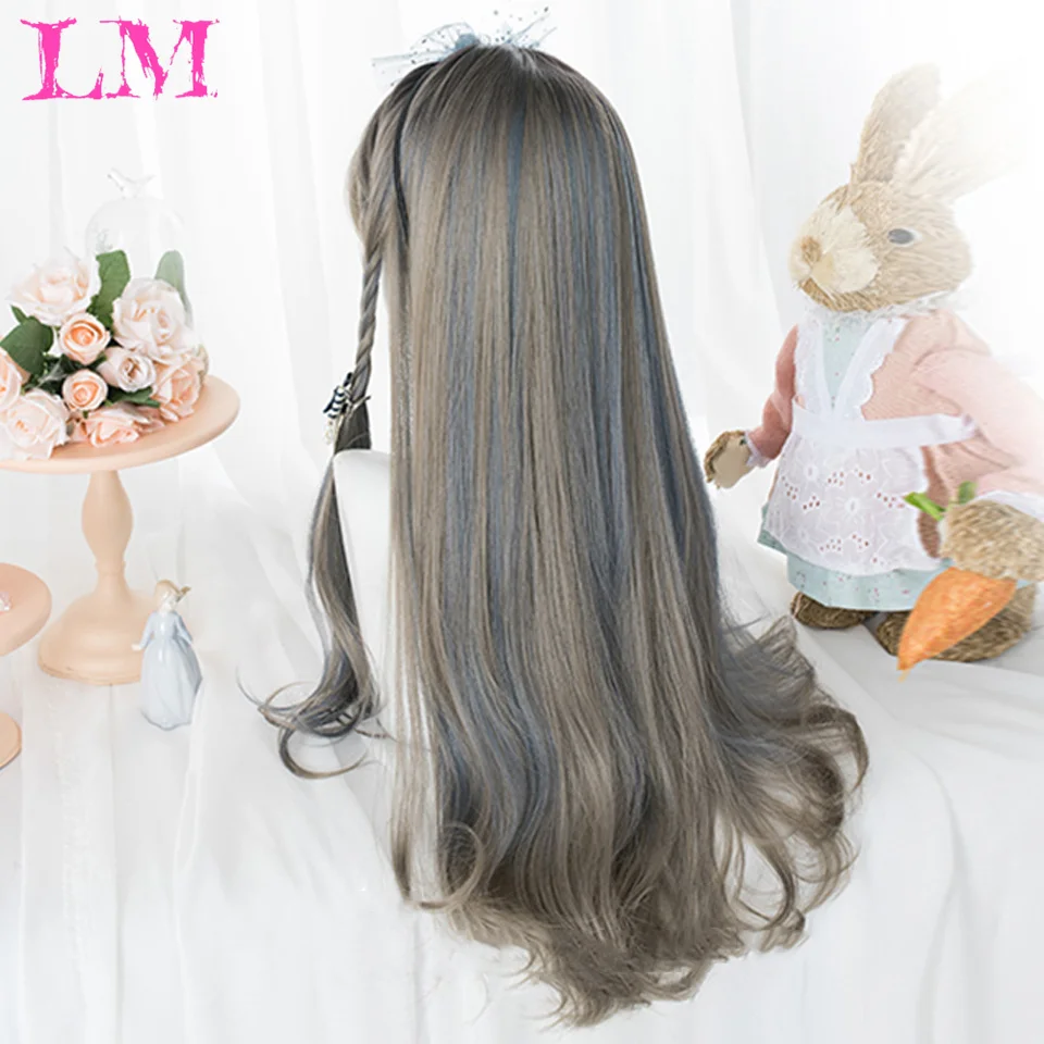 Lm marrom loira ombre perucas de cabelo natural para mulheres longo ondulado com raízes escuras peruca sintética para mulheres resistente ao calor perucas coaplay