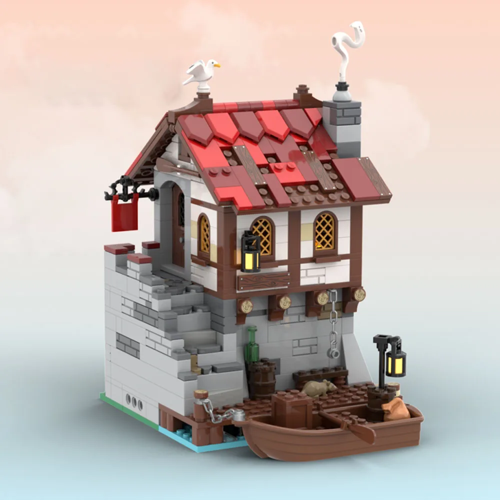 622PCS MOC Middeleeuwse Architectuur Seaside Markt Smokkler's Lair Model Bouwstenen DIY Montage Speelgoed Kinderen Jongen Gift set