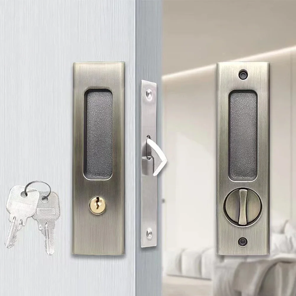 Invisible Sliding Door Lock com chave, gancho de cozinha interior, alça embutida, Varanda Hardware