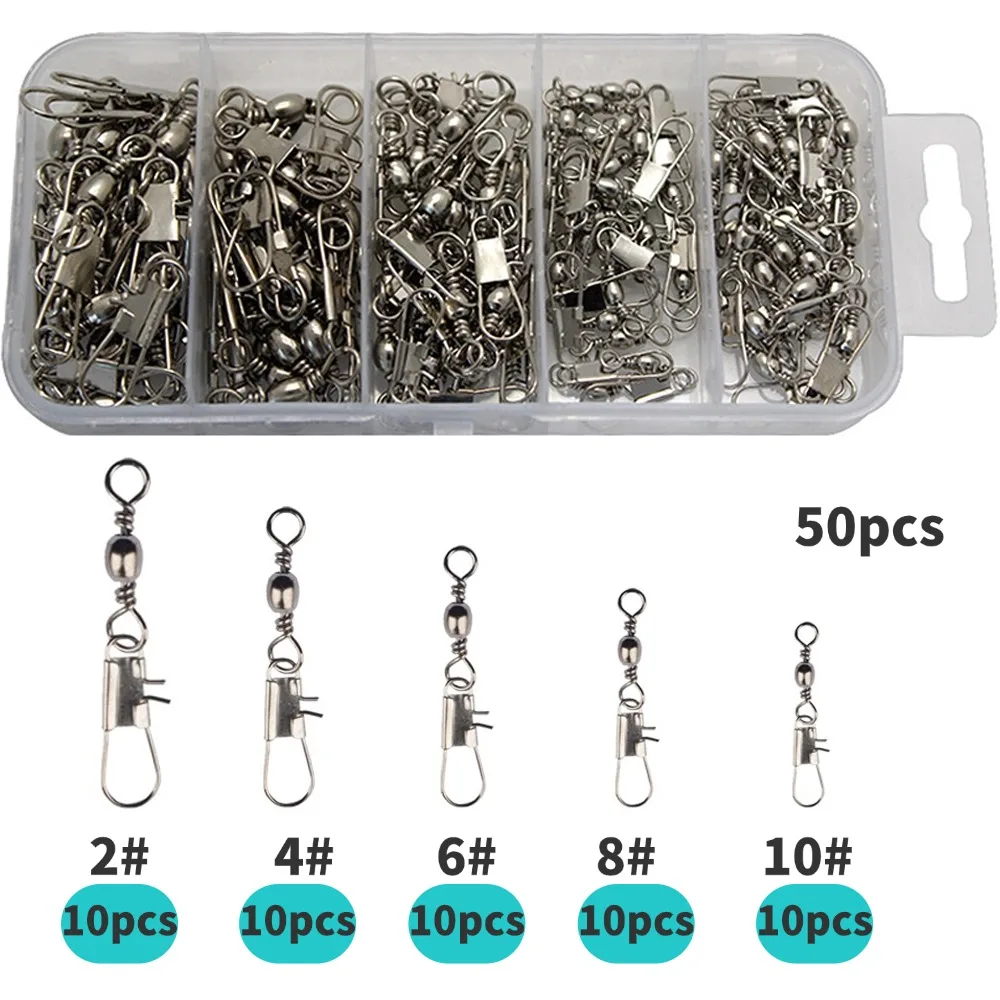 50 قطعة/100 قطعة صندوق الفولاذ المقاوم للصدأ الصيد تحمل وصلة دوّارة لصيد الأسماك مع المفاجئة صيد السمك إغراء B-نوع دبوس موصل مع حلقة مثمنة #1