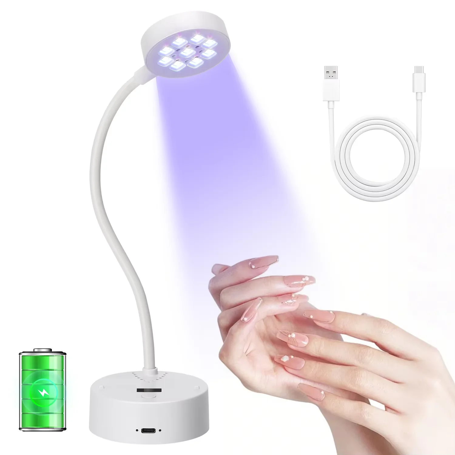 Nail Polish Dryer Rechargeable Eye Protection UV LED Nail Polish Gel Quick Dryer Lamp with Flexible Hose Manicure Tools