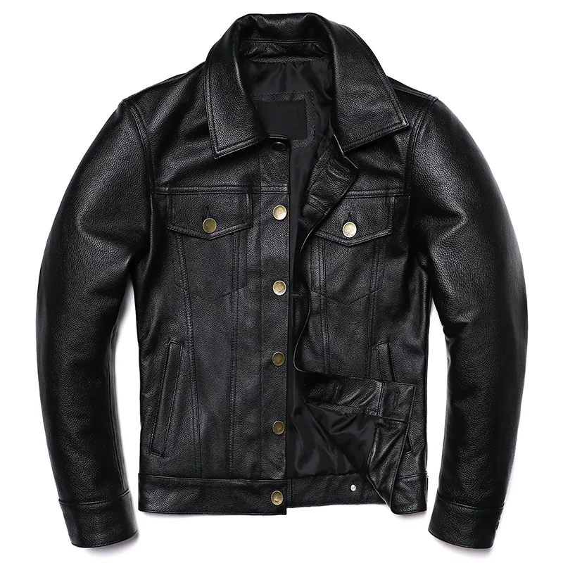 

2023 New Cowboy Genuine Leather Jacket Men's Natural Cowhide Slim Short Coat Casual Style Single Breasted Fashion Clothes