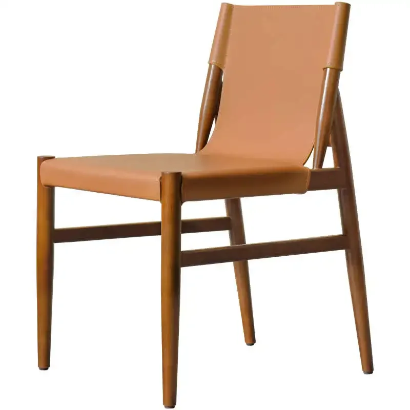 Luxury Saddle Leather Dining Chair Solid Wood Nordic Style Home Backrest