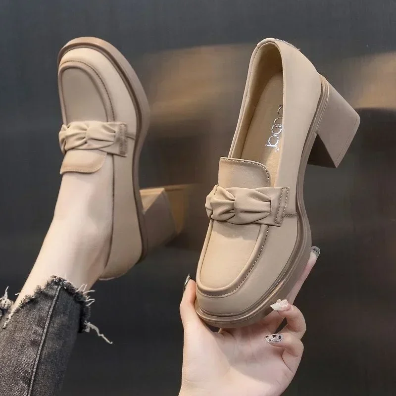 

2025 Women's Heeled Mary Jane Shoes Women's High Heels Black Chunky Heel Office Loafers High Heels Spring Autumn Women's Shoes