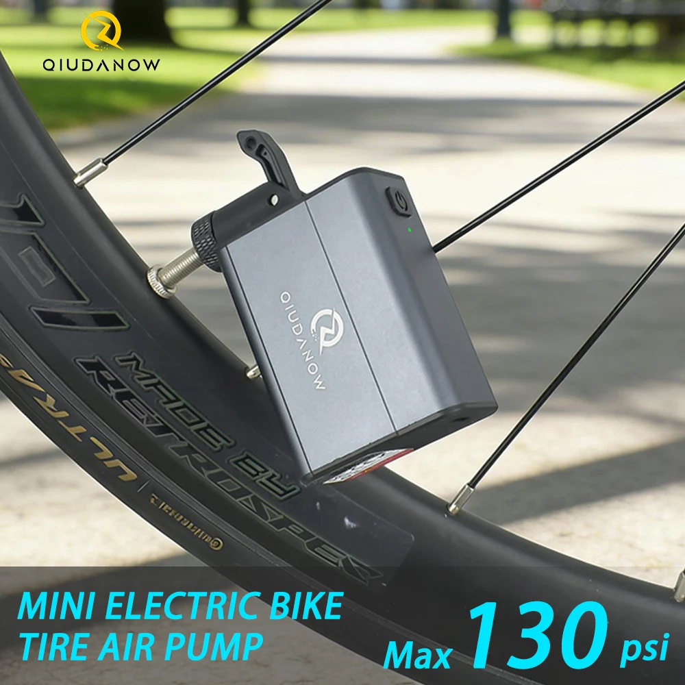 

Мини-электрический велосипедный насос QIUDANOW, 130PSI, велосипедный насос для накачивания шин с клапанами Presta Schrader Cliks Dunlop, алюминиевый сплав