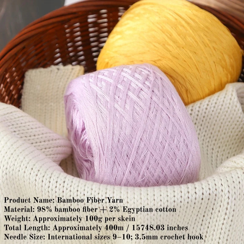 98% Bamboo Fiber 2% Egyptian Cotton Yarn 100g Soft Hand Knitting Crochet Thread for Baby Clothes Lace Shawl Cardigan Scarf