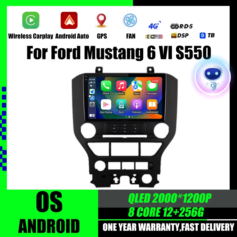 for Ford Mustang 6 VI S550 2014 - 2023 Auto Multimedia Android 14 Car Radio Video Player GPS Navigation Carplay WIFI 4G DSP BT