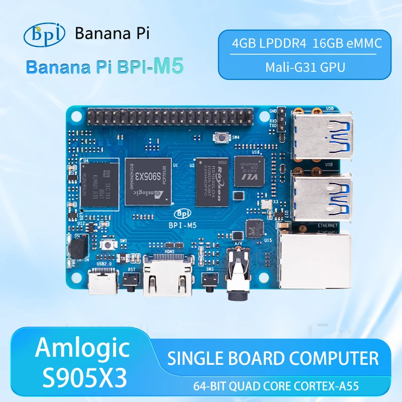 Banana PI BPI-M5 Amlogic S905X3 Quad Core 4GB LPDDR4 RAM 16GB eMMC Flash Support Linux Raspberry Pi Orange Pi dev Single Board