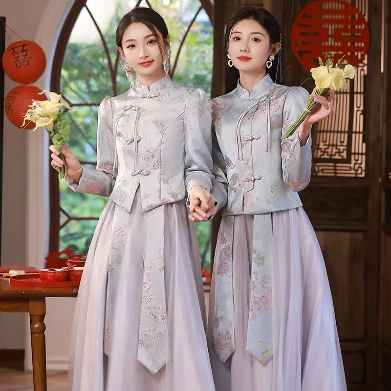 Novedad Qipao Cheongsam Tang disfraz chino boda damas de honor vestido de novia Xiuhe ropa tradicional mandarín cuello Hanfu