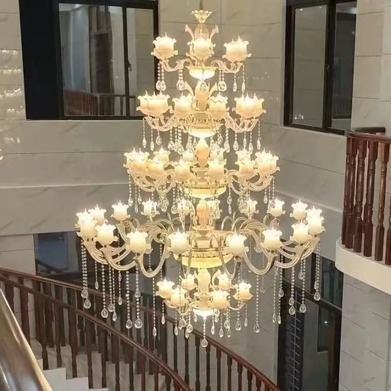 Living Room Large Chandeliers Building Villa Duplex Hotel Lobby Staircase Luxurious Atmosphere European Crystal Long Chandelier