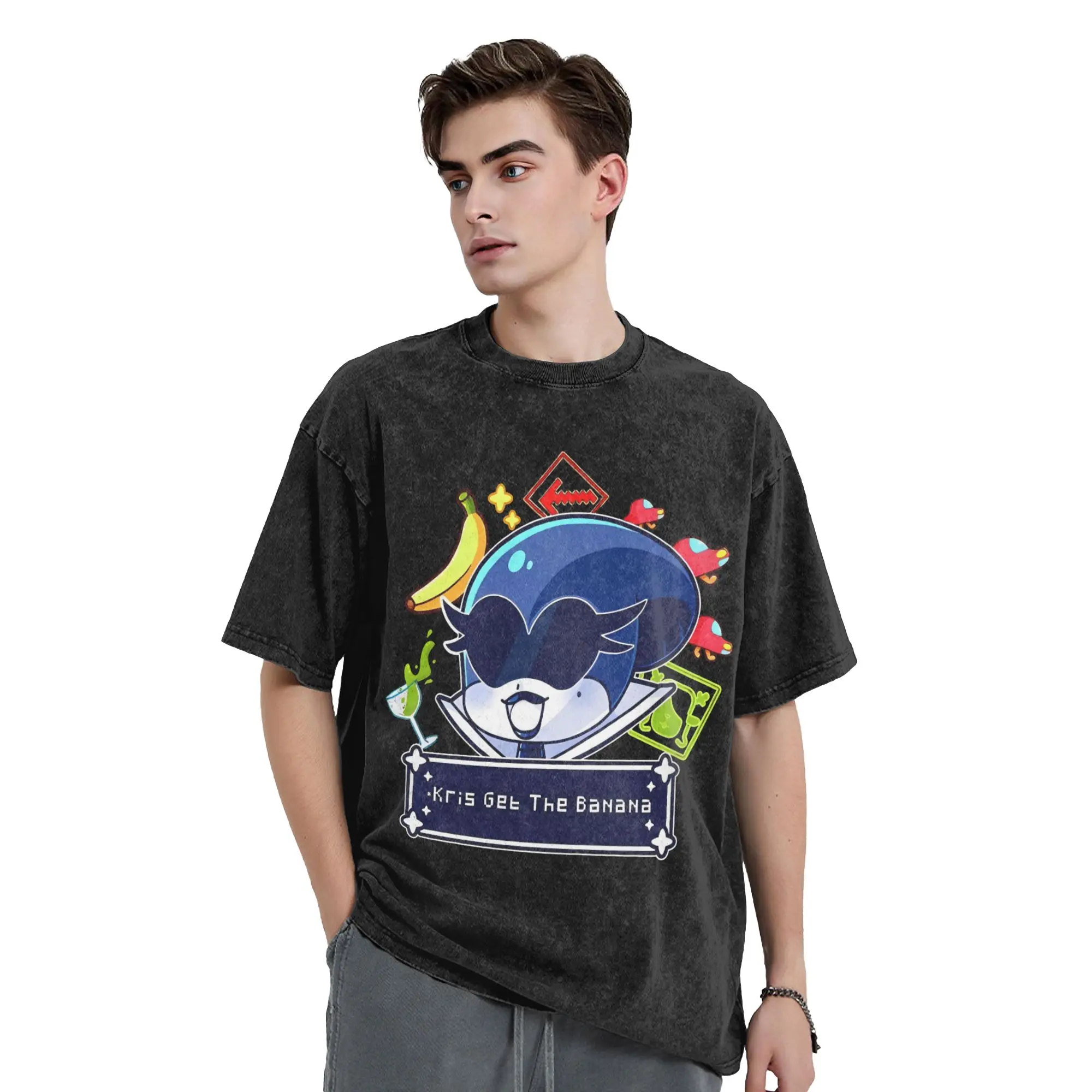 Deltarune Kris Get The Banana T Shirt Washed 100% Cotton Harajuku T-Shirt  Retro for Men Women Tops Streetwear Summer Tops Tees