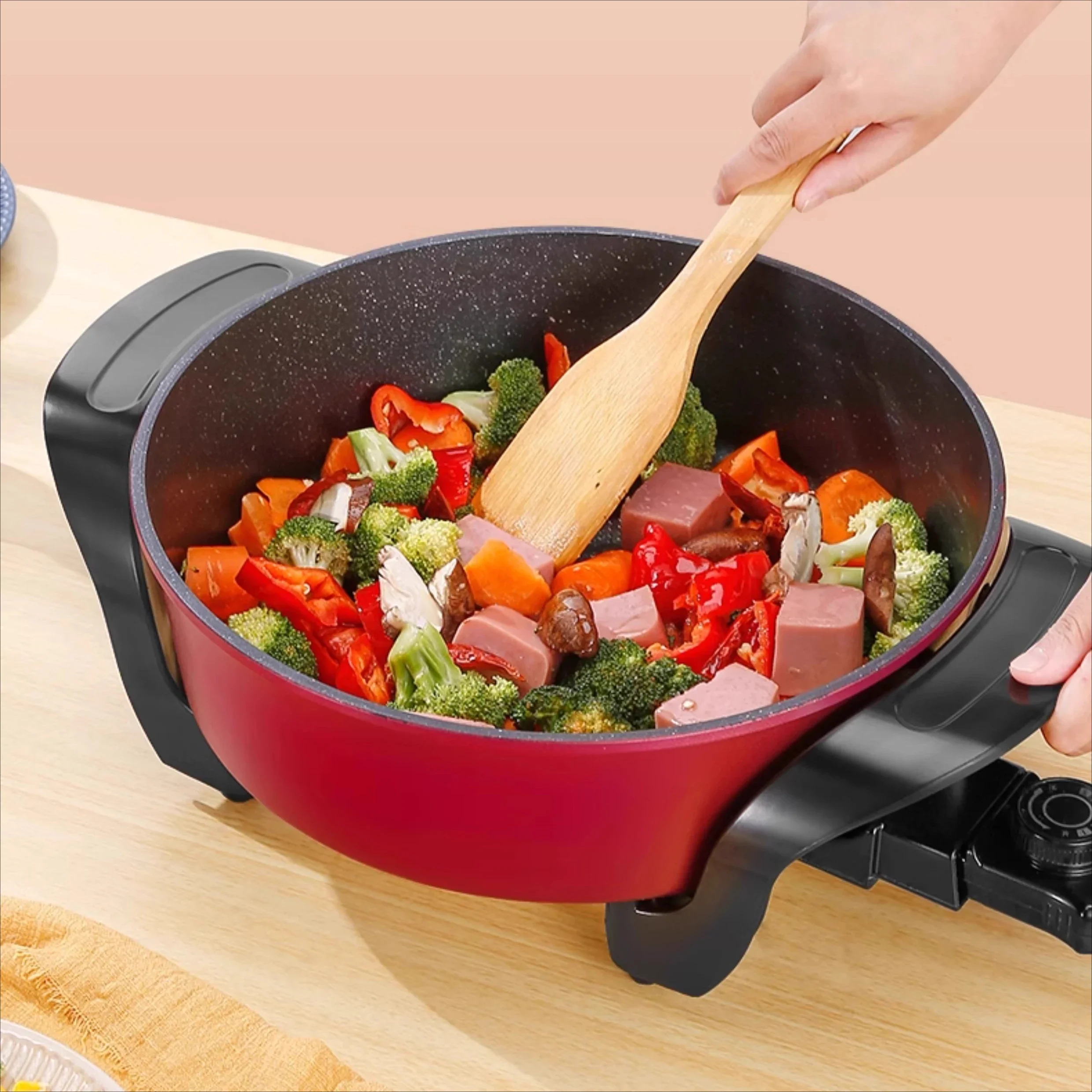 กระติกน้ําร้อนไฟฟ้าในครัวเรือนกระทะทําอาหารแบบบูรณาการความจุขนาดใหญ่หม้อปรุงอาหารไฟฟ้ากระทะไม่ติดหม้อนึ่งคู่