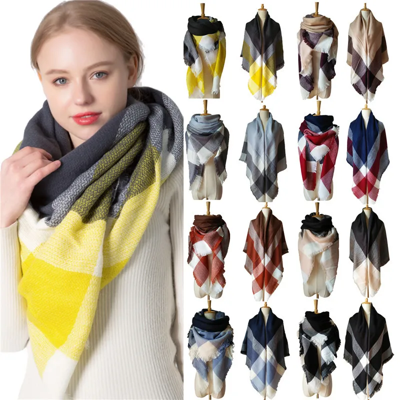 

Double-Sided Cashmere-Imitated Scarf Shawl Women's Large Plaid Square Scarf Winter Fashion Accessory from China Acrylic Material