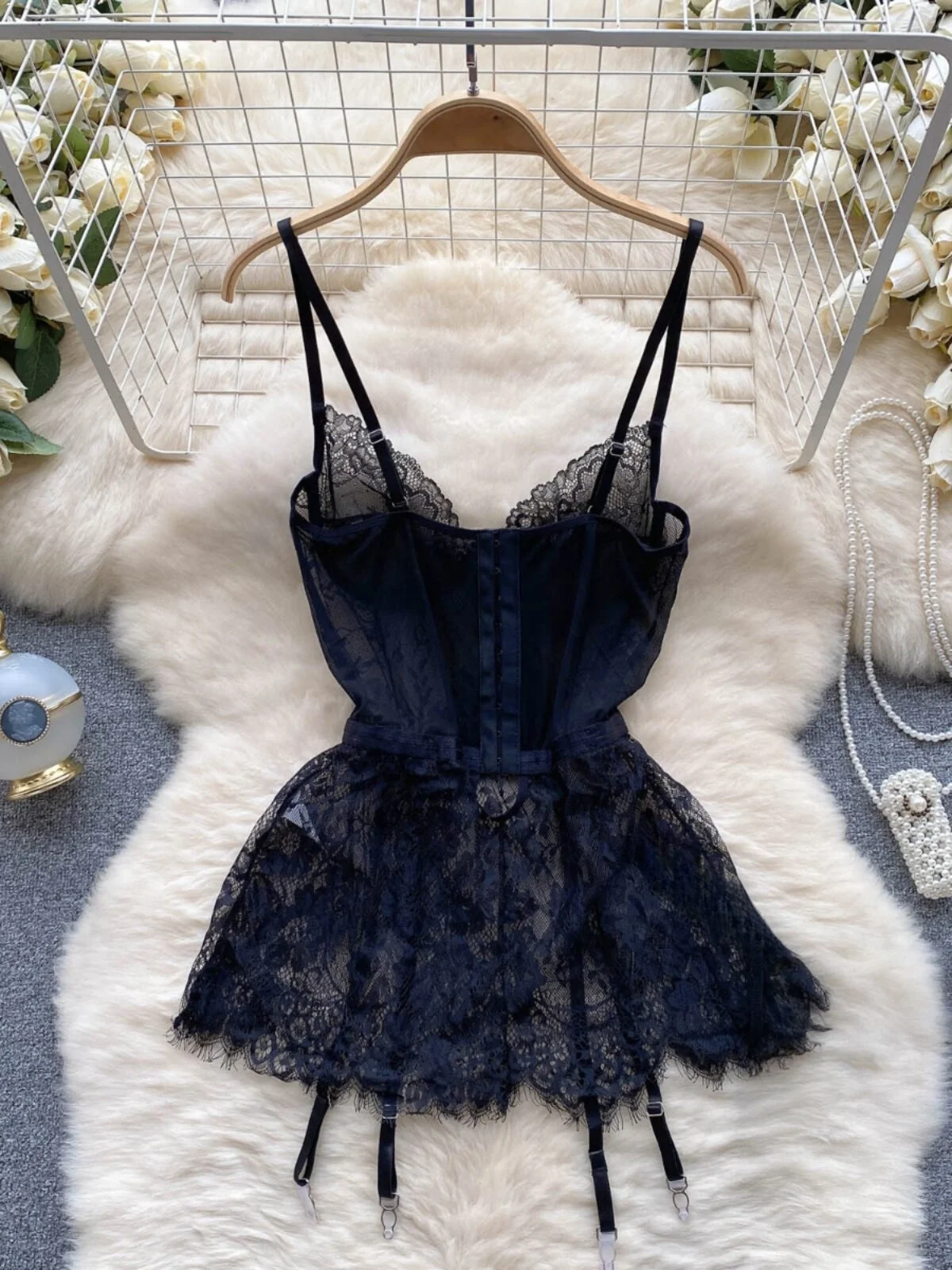 Woman Sexy Strap Mini Dress Woman Vintage Hollow Out Chic Mesh Slim Dress Lace Floral Design Comfortable Fashion New