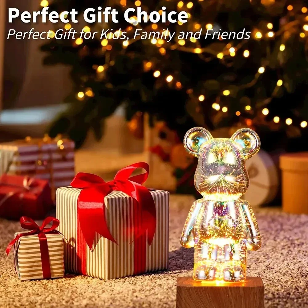 3D Firework Bear Light Led Night Light decorazione della camera da letto USB Atmosphere Dimming Desk Lamp 7 cambia colore regalo per bambini