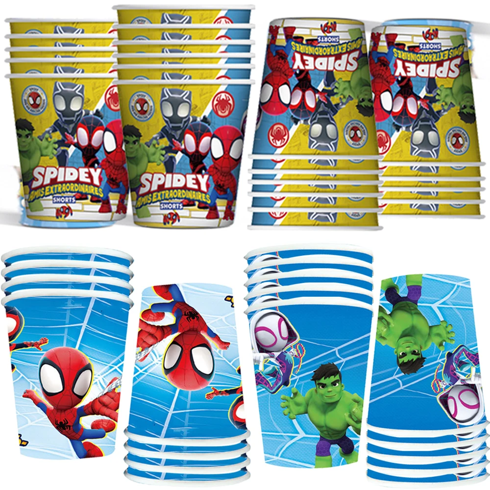 8-24pcs Spidey and His Amazing Friends Cup 9oz Disposable Spiderman Paper Drinking Cups for Kids Boys Baby Shower Supplies