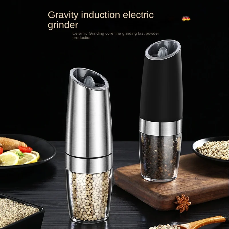 

Gravity Sensor Pepper Grinder Electric Stainless Steel Sea Salt Peppercorn Black Pepper Grinder Grinding Powder Spice Bottle