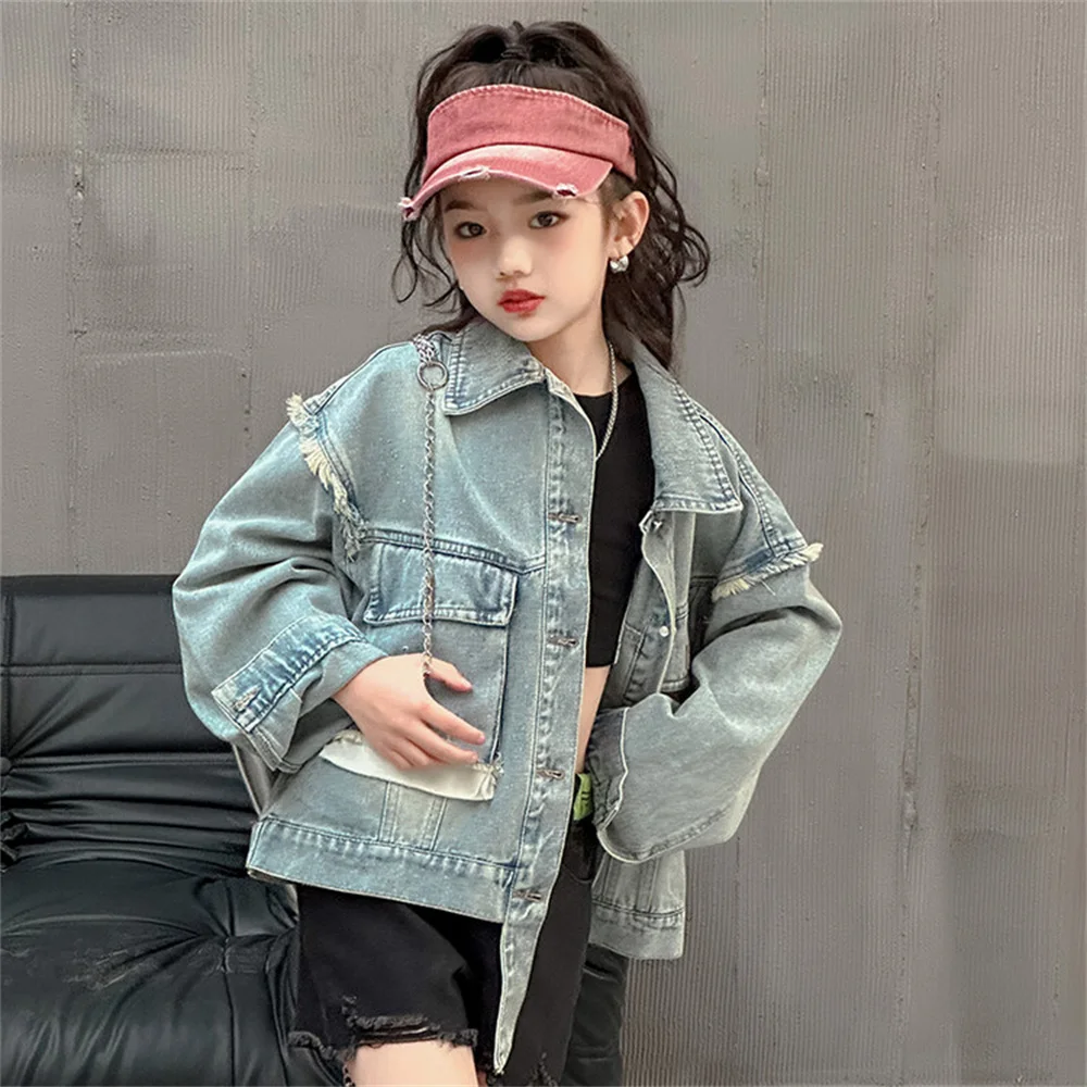 YF010 Girl Denim Jacket Youth Denim Coat Jacket Spring Autumn Fashionable Girl Jacket Children\'s Denim Shirt Jacket