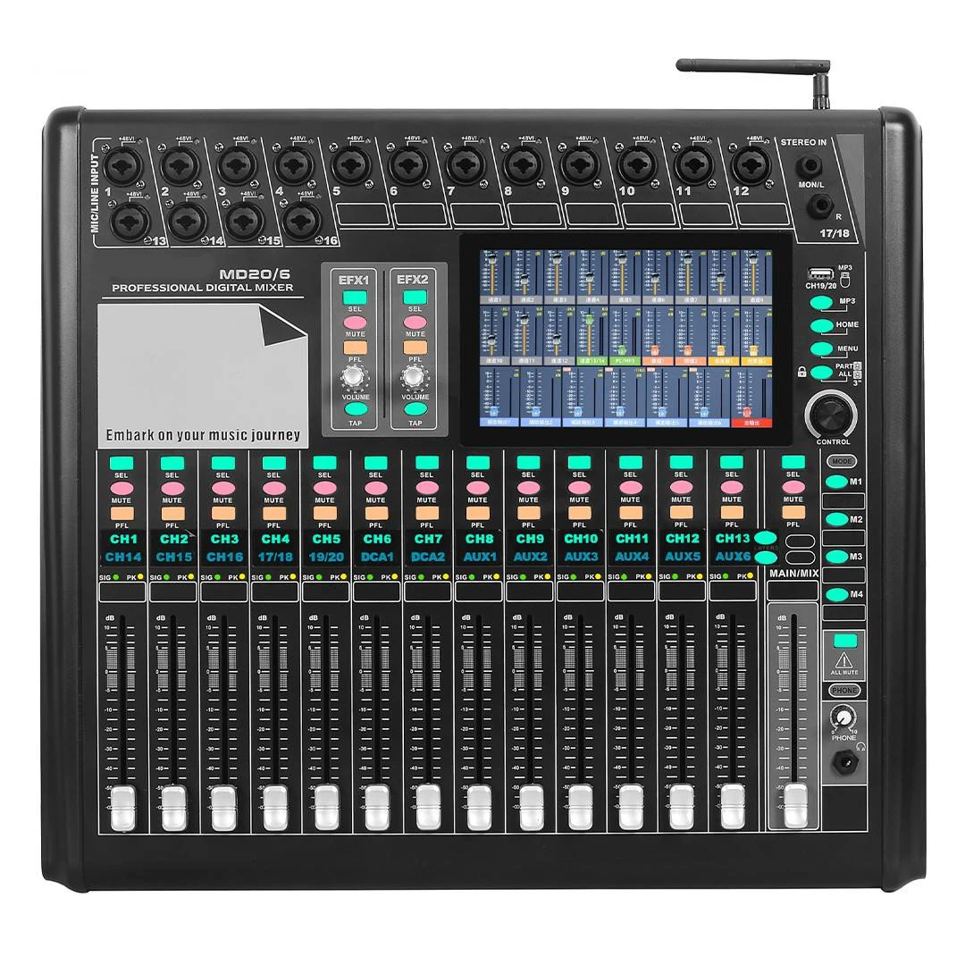 Professional 20-Channel Digital Mixer Console with Motorized Faders 7-Inch Touchscreen 16 DSP Remote Control System