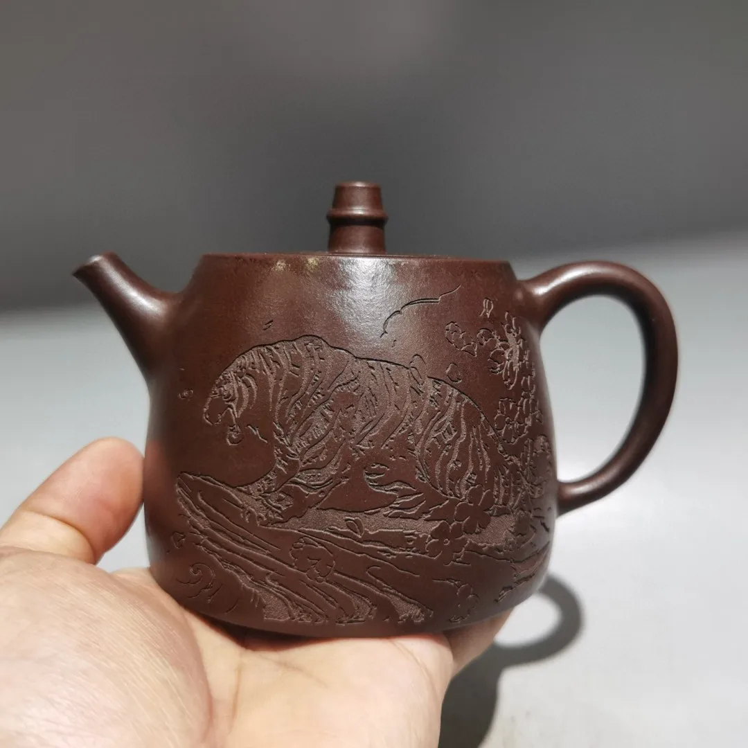 Yixing Purple Clay Teapot Well railing pot tiger pattern German bell shaped teapot tea ceremony Kettle Teapot Amass wealth