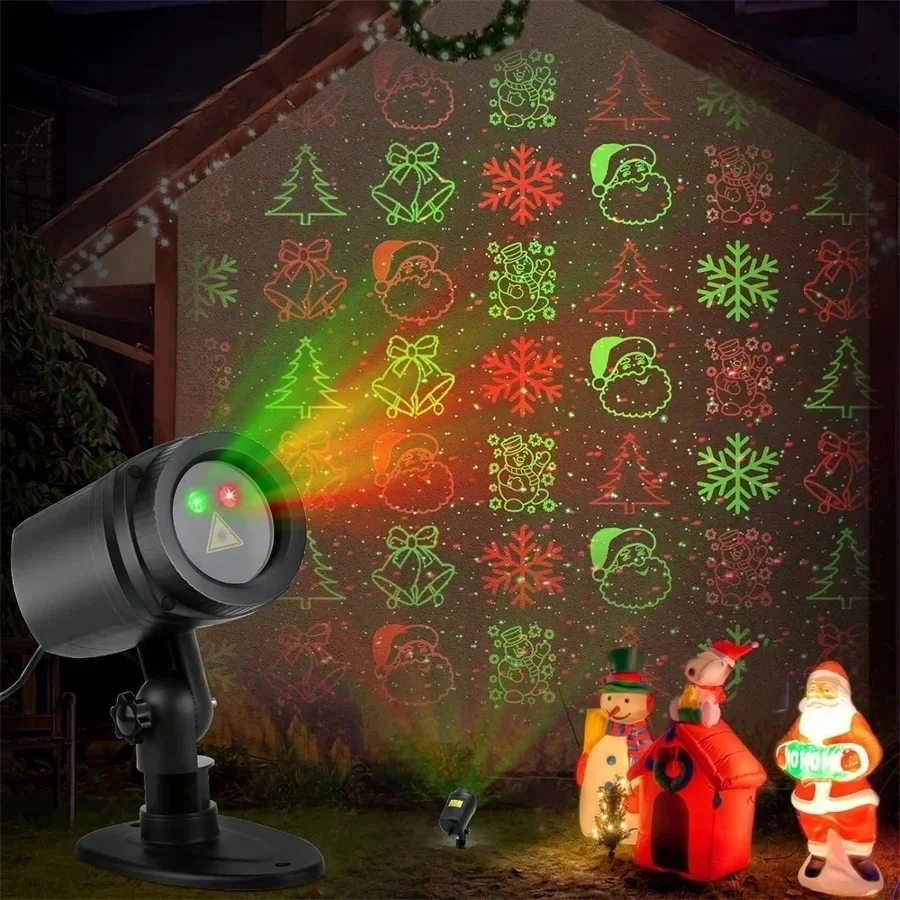 Christmas Laser Projector Lights Waterproof 12 Patterns Red Green Laser Party Lights Outdoor Garden Starry Star Holiday Lights